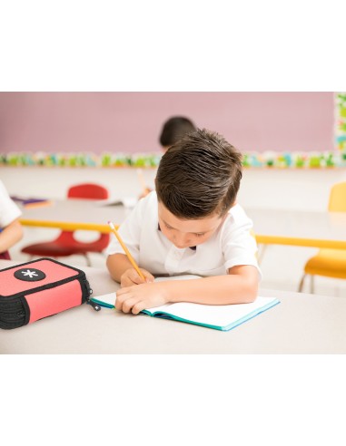 Plumier escolar antartik triple cremallera color coral 36 piezas