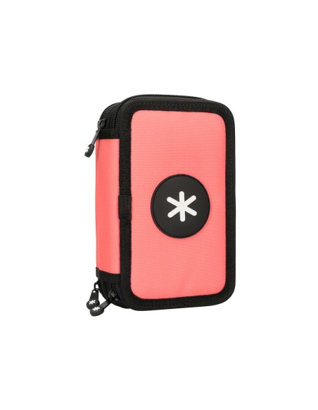 Plumier escolar antartik triple cremallera color coral 36 piezas