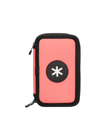 Plumier escolar antartik triple cremallera color coral 36 piezas