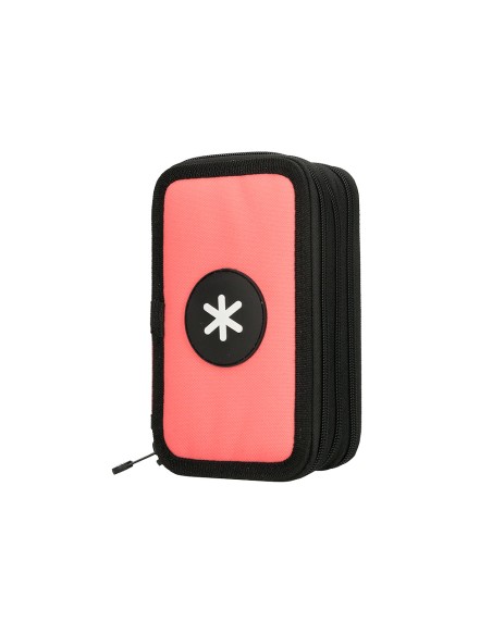 Plumier escolar antartik triple cremallera color coral 36 piezas