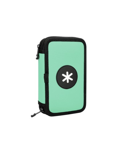 Plumier escolar antartik doble cremallera color menta 28 piezas