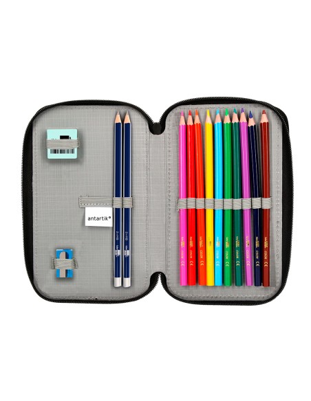 Plumier escolar antartik doble cremallera color menta 28 piezas