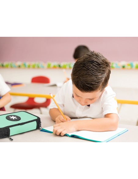 Plumier escolar antartik doble cremallera color menta 28 piezas