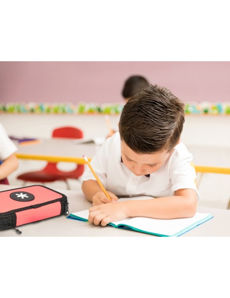 Plumier escolar antartik doble cremallera color coral 28 piezas