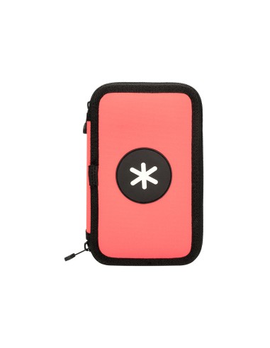 Plumier escolar antartik doble cremallera color coral 28 piezas