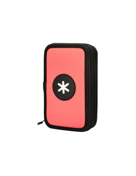 Plumier escolar antartik doble cremallera color coral 28 piezas