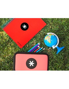 Plumier escolar antartik doble cremallera color coral 28 piezas