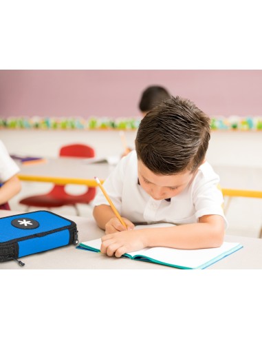 Plumier escolar antartik doble cremalllera color azul 28 piezas