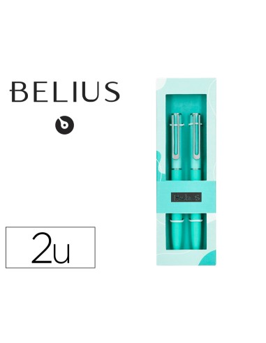 Boligrafo belius bari set con 2 boligrafos color celeste punta 1 mm tinta azul en caja de regalo
