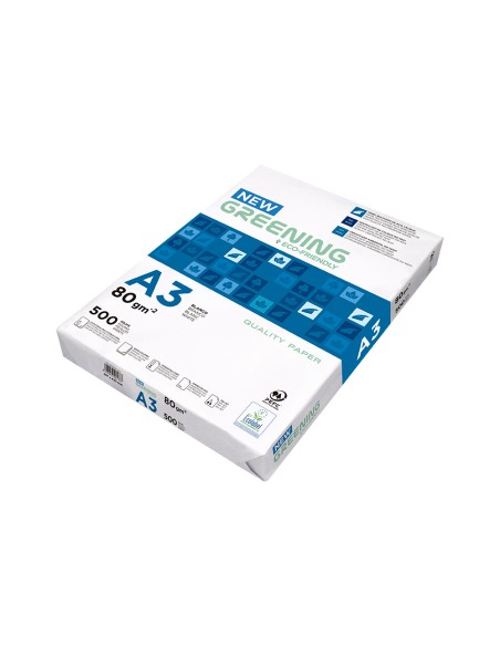 Papel fotocopiadora greening din a3 80 gramos paquete de 500 hojas