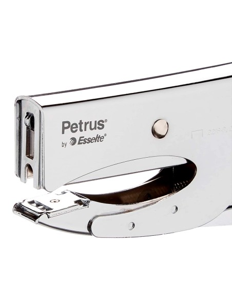 Grapadora petrus de tenaza 222 metalica cromada capacidad de grapado 40 hojas usa grapas 22 6 8 y 24 6 8