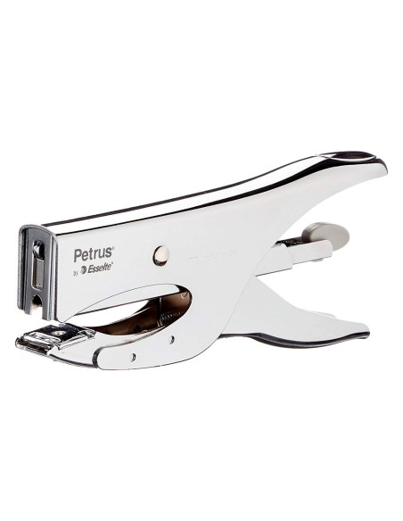 Grapadora petrus de tenaza 222 metalica cromada capacidad de grapado 40 hojas usa grapas 22 6 8 y 24 6 8