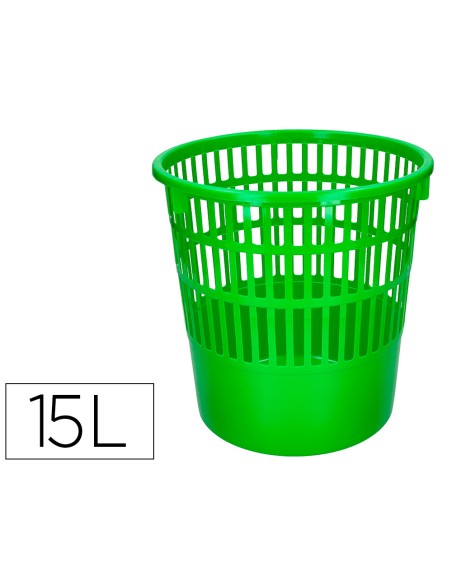 Papelera plastico q connect 15 litros rejilla color verde 285x290 mm