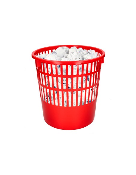 Papelera plastico q connect 15 litros rejilla color rojo 285x290 mm