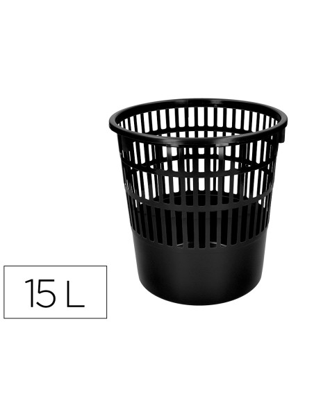 Papelera plastico liderpapel ecouse 100 reciclada 15 litros color negro 285x290 mm