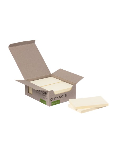 Bloc de notas adhesivas quita y pon q connect 76x127 mm 100 papel reciclado amarillo en caja de carton