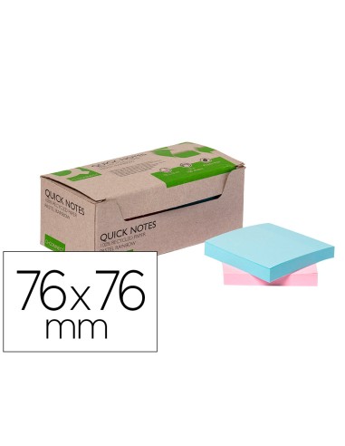 Bloc de notas adhesivas quita y pon q connect 76x76 mm 100 papel reciclado colores pasteles en caja de carton