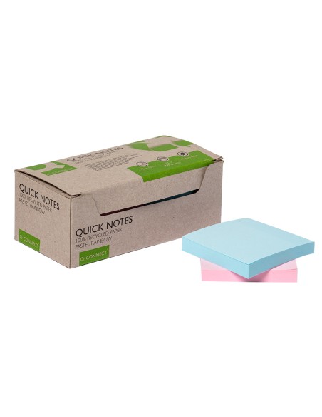 Bloc de notas adhesivas quita y pon q connect 76x76 mm 100 papel reciclado colores pasteles en caja de carton