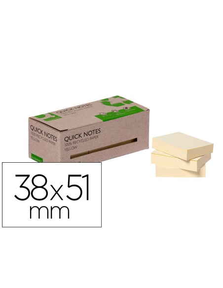 Bloc de notas adhesivas quita y pon q connect 38x51 mm 100 papel reciclado amarillo en caja de carton