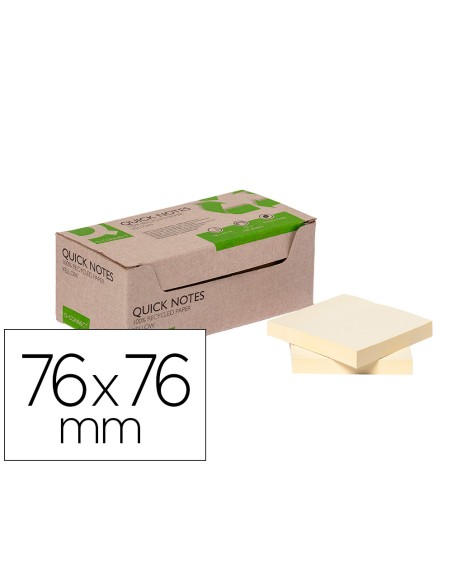Bloc de notas adhesivas quita y pon q connect 76x76 mm 100 papel reciclado amarillo en caja de carton
