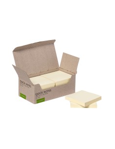 Bloc de notas adhesivas quita y pon q connect 76x76 mm 100 papel reciclado amarillo en caja de carton