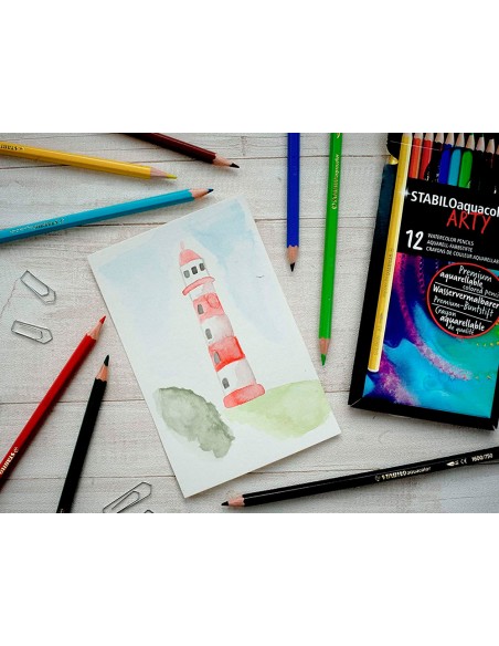 Lapices de colores stabilo aquacolor arty line acuarelables estuche de carton de 12 unidades colores