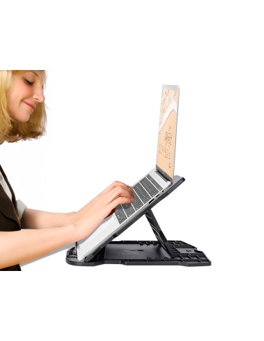 Soporte q connect para portatil hasta 17 ajustable 7 angulos diferentes color negro 260x280x60 mm