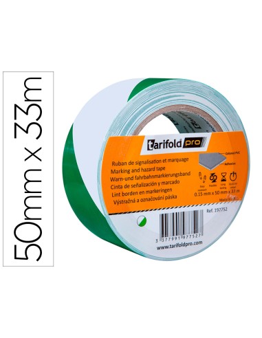 Cinta adhesiva tarifold seguridad para marcaje y senalizacion de suelo 33 mt x 50 mm color blanco verde