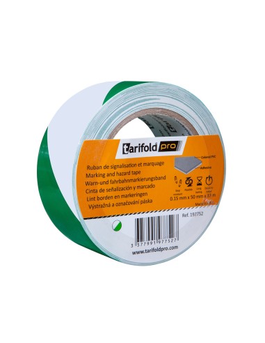 Cinta adhesiva tarifold seguridad para marcaje y senalizacion de suelo 33 mt x 50 mm color blanco verde