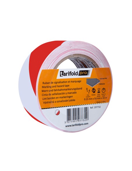 Cinta adhesiva tarifold seguridad para marcaje y senalizacion de suelo 33 mt x 50 mm color blanco rojo