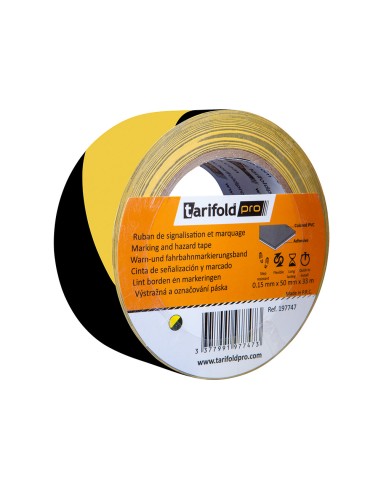 Cinta adhesiva tarifold seguridad para marcaje y senalizacion de suelo 33 mt x 50 mm color negro amarillo