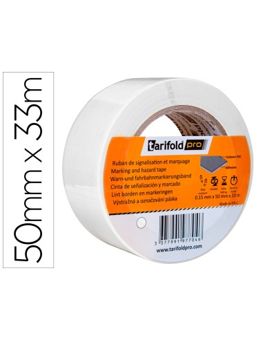 Cinta adhesiva tarifold para marcaje y senalizacion de suelo 33 mt x 50 mm color blanco