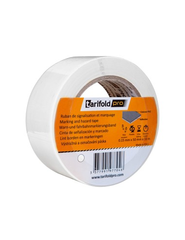Cinta adhesiva tarifold para marcaje y senalizacion de suelo 33 mt x 50 mm color blanco