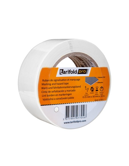 Cinta adhesiva tarifold para marcaje y senalizacion de suelo 33 mt x 50 mm color blanco