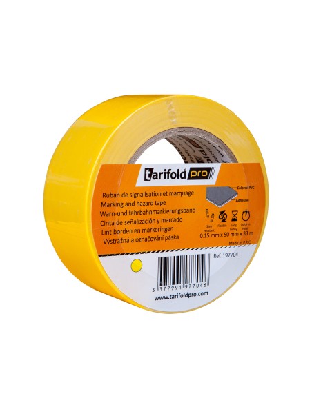 Cinta adhesiva tarifold para marcaje y senalizacion de suelo 33 mt x 50 mm color amarillo