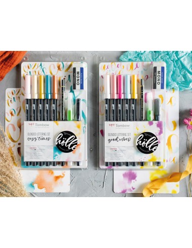 Set de caligrafia tombow blended lettering good vibes 9 piezas