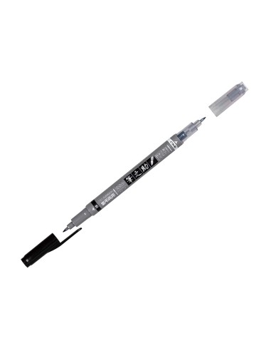 Rotulador tombow fudenosuke tinta base de agua doble punta blanda color gris negro