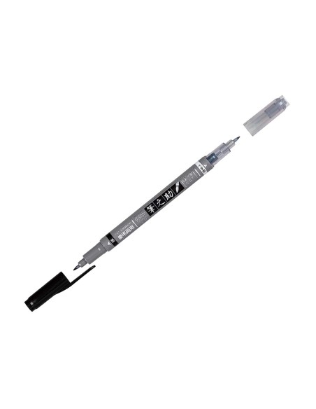 Rotulador tombow fudenosuke tinta base de agua doble punta blanda color gris negro