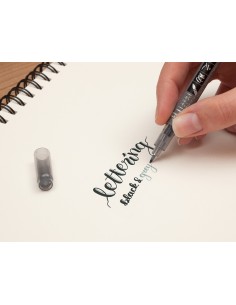 Rotulador tombow fudenosuke tinta base de agua doble punta blanda color gris negro