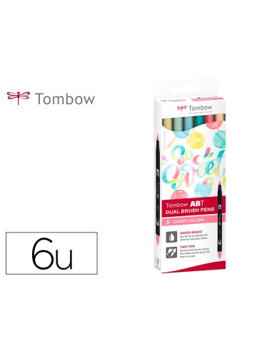 Rotulador tombow acuarelable doble punta fina pincel colores candy caja de 6 unidades colores surtidos