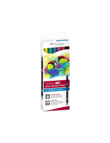 Rotulador tombow acuarelable doble punta fina pincel colores primarios caja de 6 unidades colores surtidos
