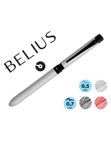Boligrafo belius zurich 3 en 1 cuerpo plateado tinta negra y roja portaminas 05 mm en estuche
