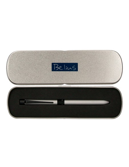 Boligrafo belius zurich 3 en 1 cuerpo plateado tinta negra y roja portaminas 05 mm en estuche Boligrafo belius zurich 3 en 1 cuerpo plateado tinta negra y roja portaminas 05 mm en estuche