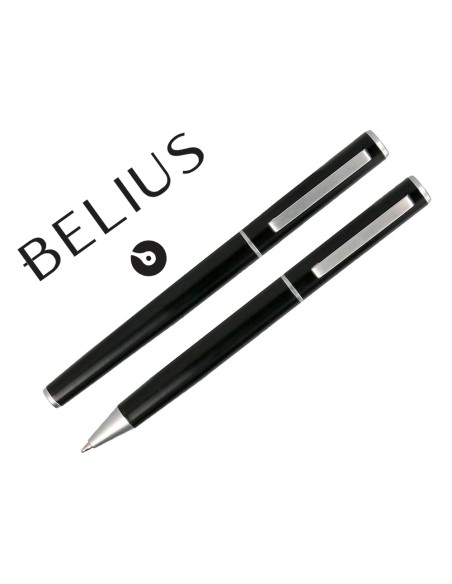 Juego boligrafo y roller belius norwich cuerpo negro mate y detalles cromados satinados en caja regalo Juego boligrafo y roller belius norwich cuerpo negro mate y detalles cromados satinados en caja regalo