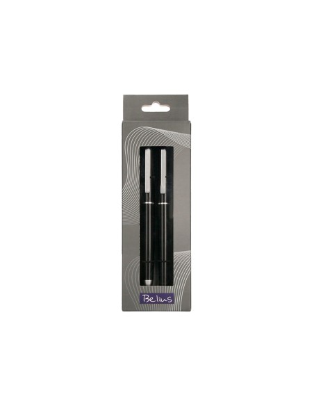 Juego boligrafo y roller belius norwich cuerpo negro mate y detalles cromados satinados en caja regalo Juego boligrafo y roller belius norwich cuerpo negro mate y detalles cromados satinados en caja regalo