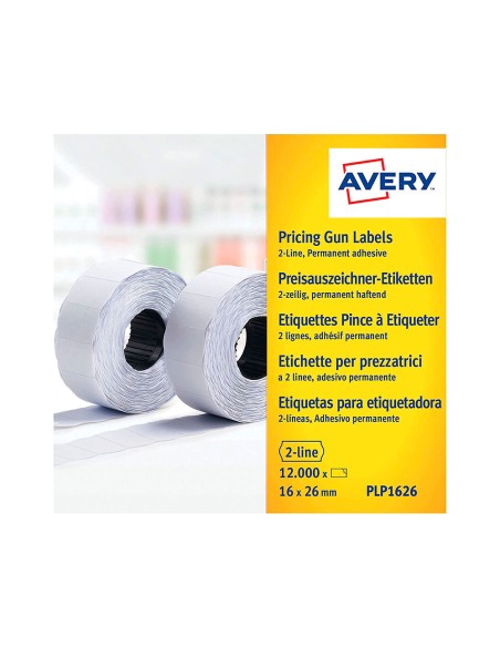 Etiqueta avery ondulada blanca permanente 26x16 mm para etiquetadora pl21 18 caja de 10 rollos de 1200 etiqietas Etiqueta avery ondulada blanca permanente 26x16 mm para etiquetadora pl21 18 caja de 10 rollos de 1200 etiqietas