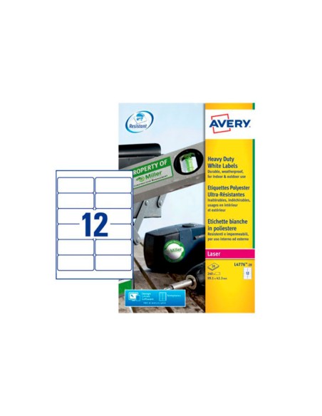 Etiqueta adhesiva resistente avery poliester blanco laser 991x423 mm caja de 240 unidades