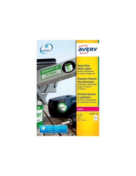 Etiqueta adhesiva resistente avery poliester blanco laser 991x423 mm caja de 240 unidades