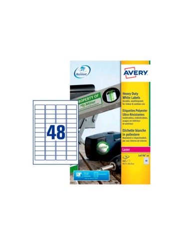 Etiqueta adhesiva resistente avery poliester blanco laser 457x212 mm caja de 960 unidades