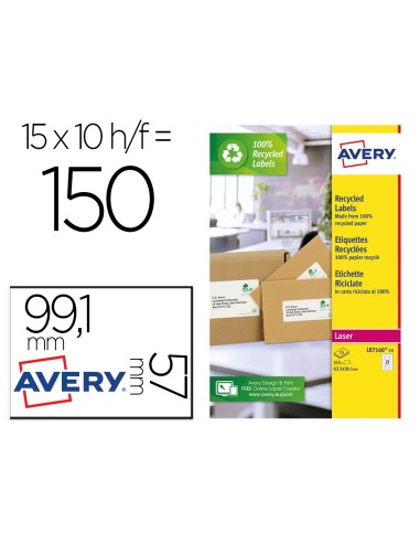 Etiqueta adhesiva avery blanca permanente reciclada 100 paraimpresora laser 991x57 mm caja de 150 unidades